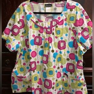 Cherokee Sz 3x Scrub Top With Pink, Green and Blue Floral Print